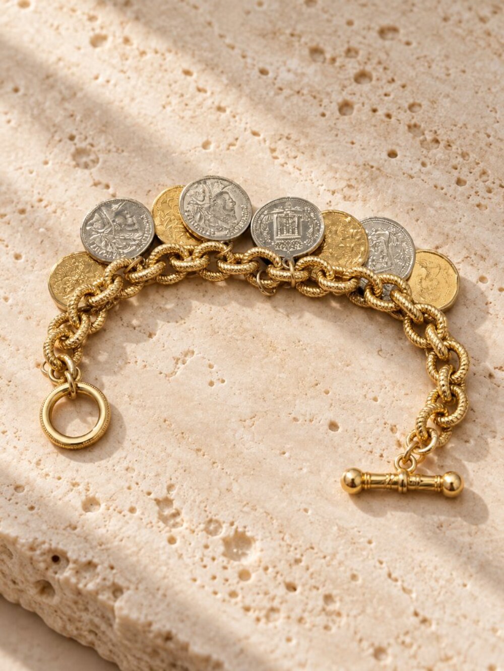 Vintage Coin Bracelet - Toggle Clasp - Silver & Gold Coins - Trendy! EUC!!! - Picture 2 of 5